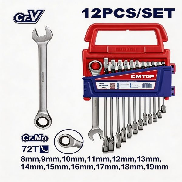 Juego de llaves de ratchet EMTOP 12 piezas