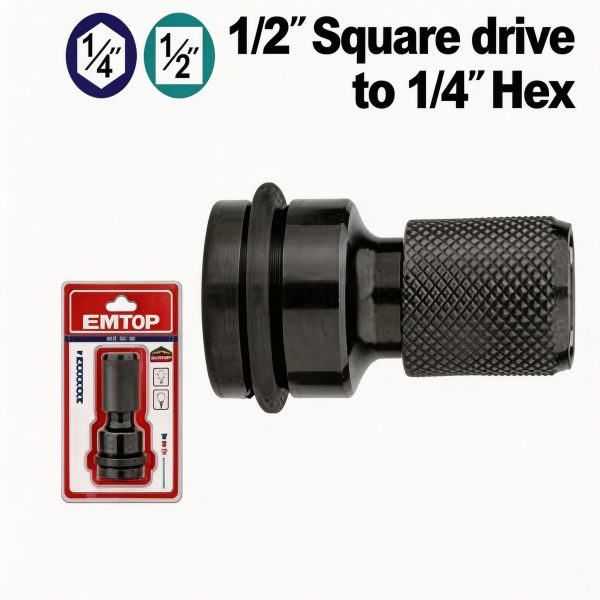 Adaptador cuadrado a hexagonal 1/2" a 1/4"
