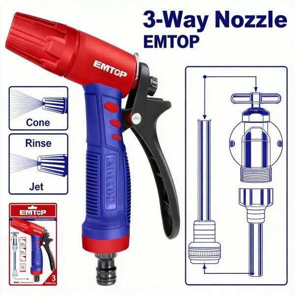 Boquilla de gatillo de plástico, 3 funciones