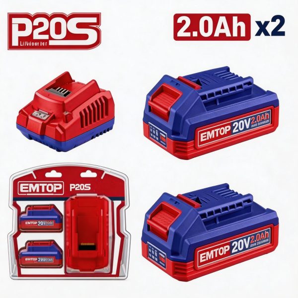 Juego de batería de Litio-Ion y cargador P20S 20V con 2 baterías 2.0Ah
