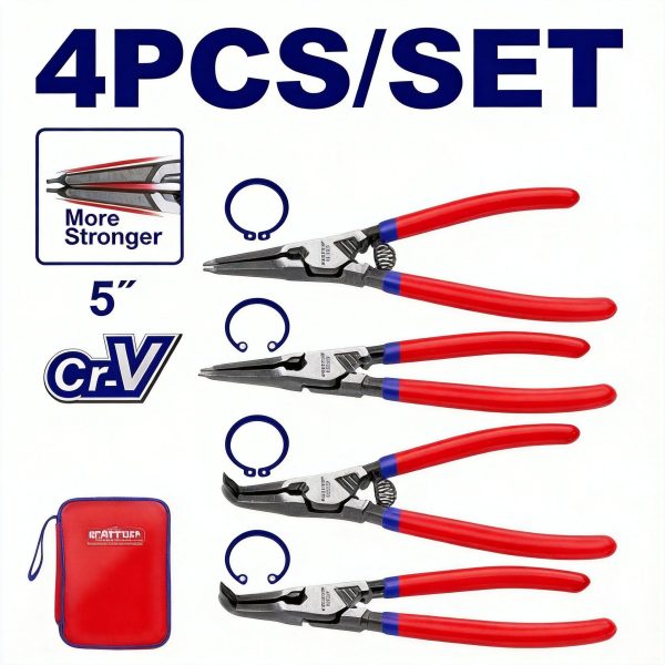 Juego de alicates para anillos de retención 4 piezas