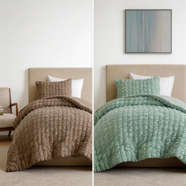 Edredones 2 y 3 piezas colores Verde Salvia y Beige Taupe con fundas