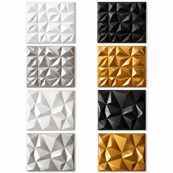 Paneles 3D de PVC para Pared 50x50 cm – Acabados Blanco, Negro, Plateado y Dorado