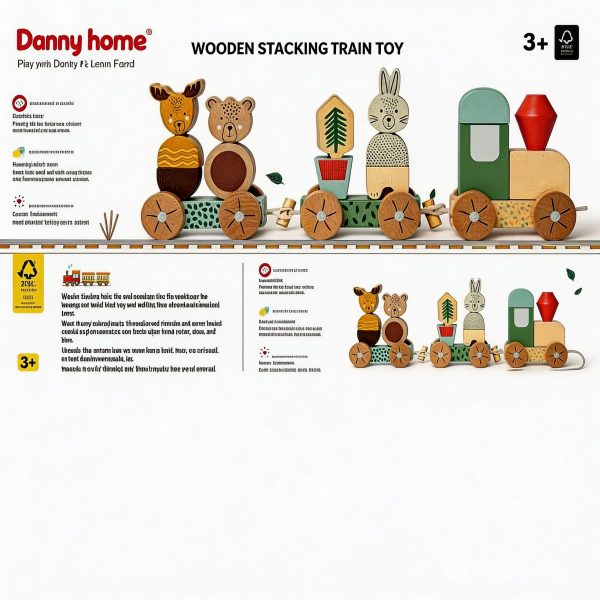 Tren de madera con animales del bosque de madera