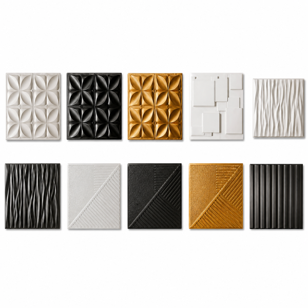 Paneles 3D de PVC para Pared 50x50 cm – Diseños Geométricos en Blanco, Negro y Dorado