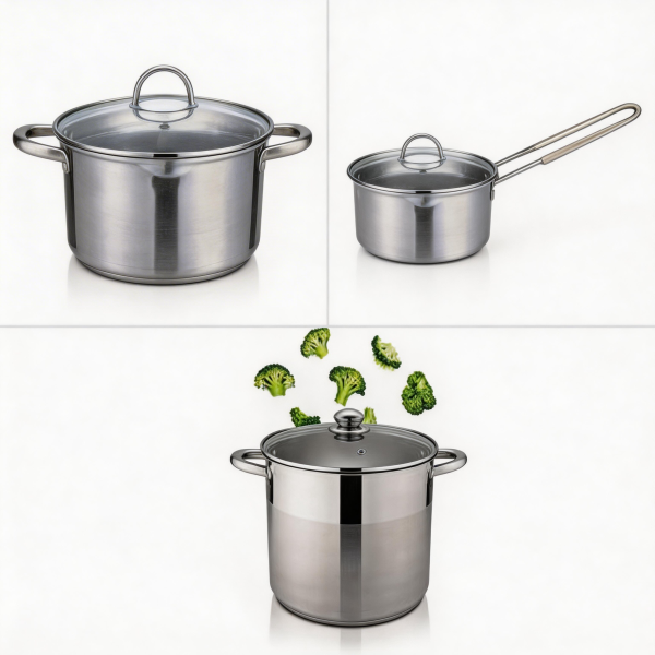 Set de ollas y sartén de acero inoxidable