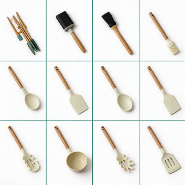 Set y utensilios de cocina de silicona (espátula, cuchara, brocha)