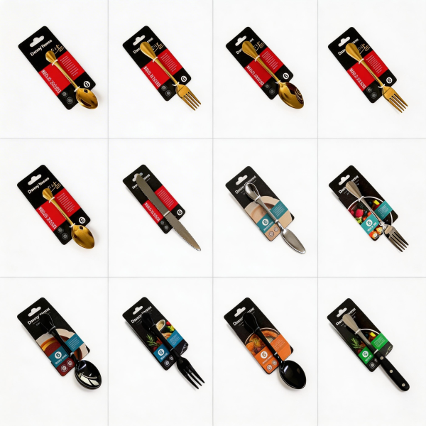 Cubiertos de acero inoxidable sets de cucharas, tenedores y cuchillos