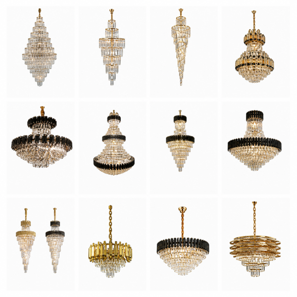Lámparas de Cristal Modernas y de Lujo para Techo – Diseños Colgantes, Dorados y Negro con Cristal