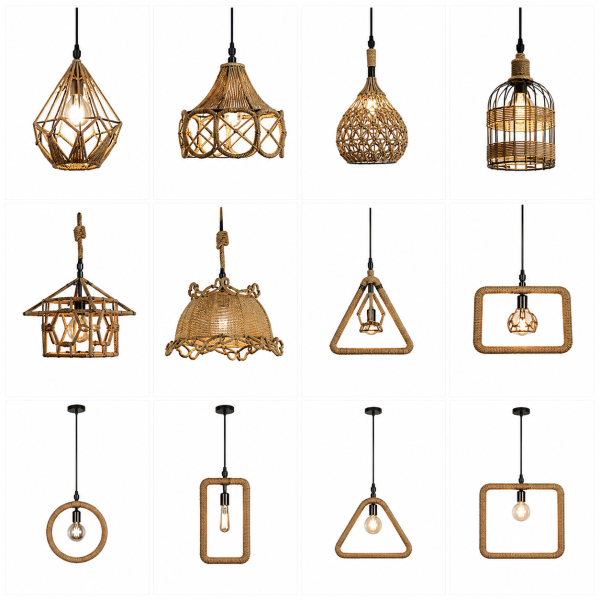 Lámparas Colgantes Rústicas de Fibra y Soga – Diseños Decorativos E27